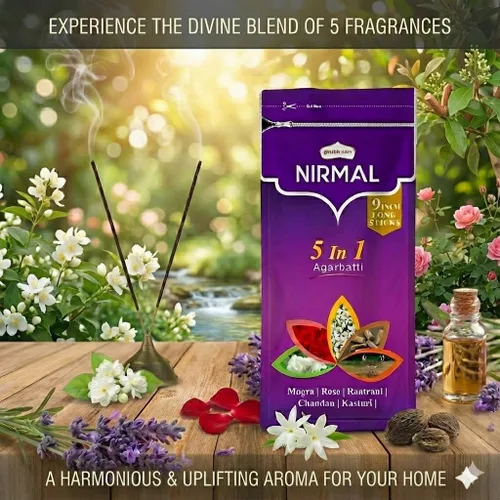 Miniatura 3 de Shubhkart Nirmal - Varitas de incienso aromático 5 en 1, paquete de 2 (200 varitas en total). Mezclas surtidas: rosa, mogra, sándalo, jazmín