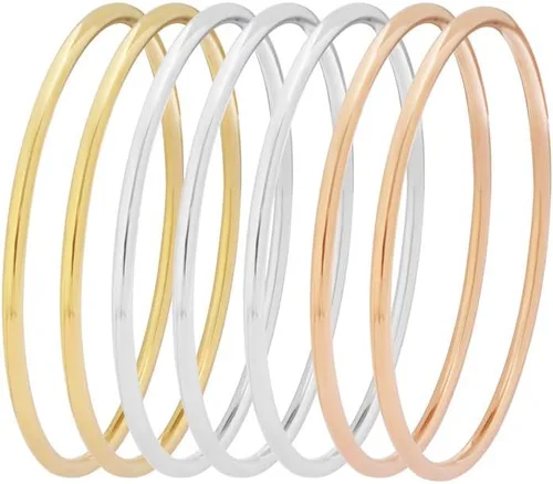 Miniatura 4 de Edforce Stainless Steel Juego de pulseras tipo brazalete redondas finas y brillantes para mujer, juego de 7