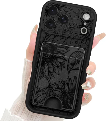 Fiyart Funda diseñada para iPhone 17 Pro Max, tarjetero con ranura para tarjetas, diseño de flores, diseño de girasoles, antiarañazos, protección de
