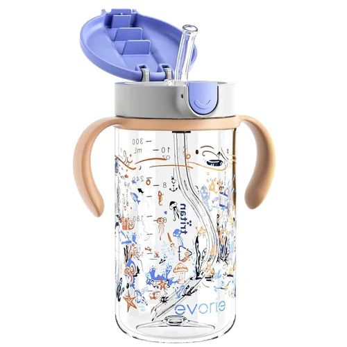 Miniatura 10 de Evorie Tritan - Vaso para sorber con popote a prueba de derrames, 10 onzas para bebés y niños pequeños de 1 a 3 años, botella de agua con pajilla