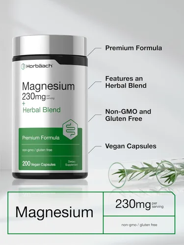 Miniatura 4 de Horbaach Magnesio 230mg Mezcla de hierbas Plus 200 cápsulas veganas Limpieza suave Suplemento sin OMG y sin gluten