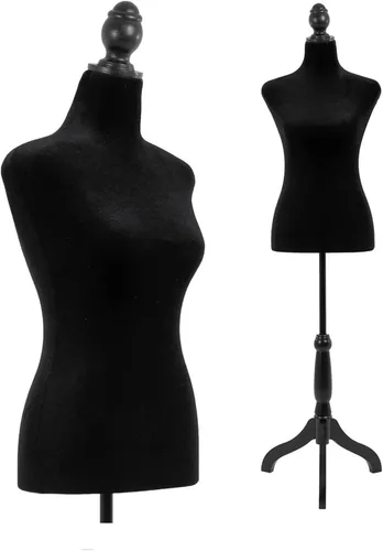 Maniquí femenino con forma de vestido, cuerpo de maniquí con torso con base de trípode de madera ajustable, maniquí para costura, para mostrador o