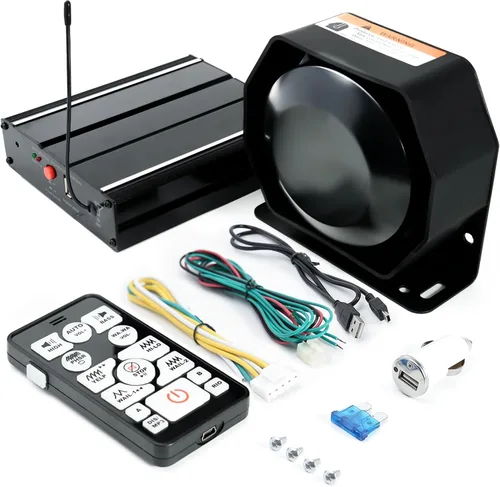 Sistema PA de sirena de emergencia de 200 W, 12 V, 20 tonos, bocina delgada con control remoto inalámbrico de mano y micrófono para vehículos de