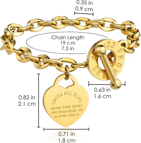 Miniatura 6 de MY FAVORITE DRAWER - Pulsera de corazón para mujer, delicada pulsera de cadena chapada en oro y plata, de acero inoxidable, ajustable, linda pulsera