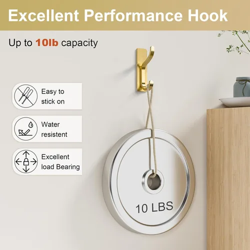Miniatura 3 de niffgaff Ganchos de pared para abrigo y toalla: colgador adhesivo de puerta de 13 libras, gancho adhesivo para pared, armario, baño, acero Dorado
