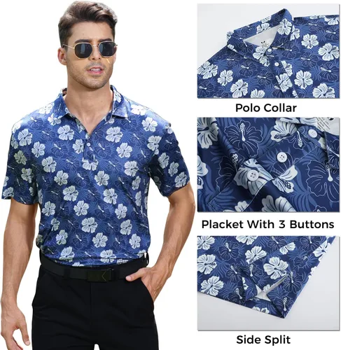 Miniatura 3 de Polo de golf para hombre, ajuste seco, manga corta, impreso, rendimiento, informal, para hombre