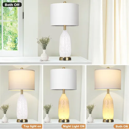Miniatura 5 de Rinweey 26" Modern Clear Glass Table Lamp Nightstand Lamp with USB A+C Ports & AC Outlet,Bedside Lamps with 3-Way Dimmable Touch Control Night Light