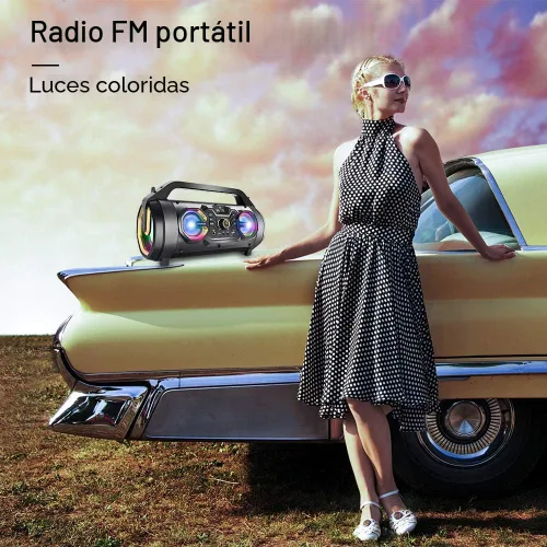 Miniatura 7 de Altavoz Bluetooth, Boombox Bluetooth portátil de 30 W con subwoofer, radio FM, luces coloridas RGB, ecualizador, sonido estéreo, graves potentes