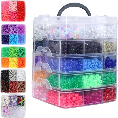 Miniatura 9 de LIS HEGENSA Kandi - Juego de cuentas de pony a granel, para hacer collares, joyas, trenzar el cabello, pulseras, cuentas de plástico
