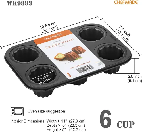 Miniatura 2 de CHEFMADE Canele - Molde para tartas, antiadherente de 6 cavidades