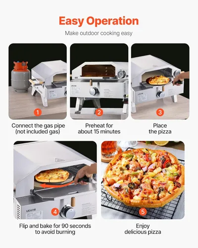 Miniatura 6 de VEVOR Horno de pizza para exteriores 2 en 1, horno y parrilla de pizza de propano de 13 pulgadas, horno de gas propano de mesa de 12,000 BTU