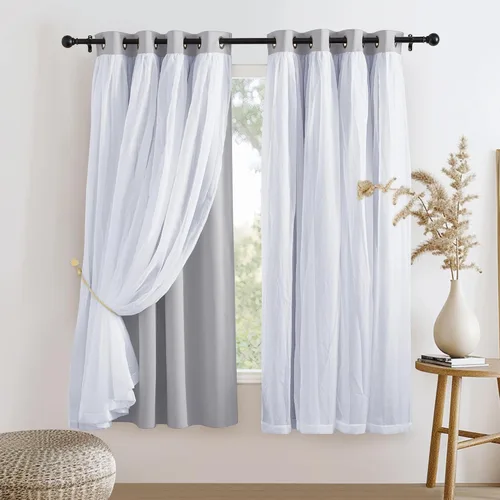 Miniatura 53 de PONY DANCE Cortinas Opacas con Superposición de Gasa, Cortinas de Doble Capa con Aislamiento Térmico Mix & Match para Oscurecer Habitaciones