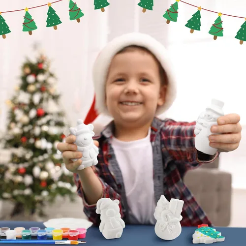 Miniatura 6 de Leyndo Juego de 12 piezas de cerámica de Navidad para pintar, pintar tus propias figuras, Papá Noel, muñeco de nieve, árbol de Navidad