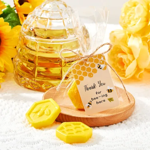 Miniatura 5 de Juego de 100 recuerdos de fiesta de abejas para baby shower, incluye jabón de panal con tarjeta de agradecimiento, jabón de miel para invitados