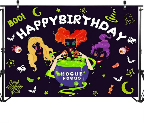 Miniatura 3 de Mocsicka Hocus Pocus, telón de fondo de fiesta de cumpleaños de Halloween, decoración de fiesta de cumpleaños, Halloween, brujas, hermanas