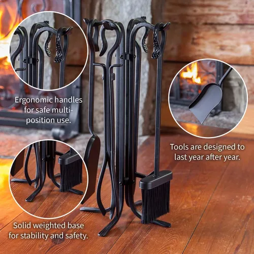 Miniatura 2 de Juego de utensilios para chimenea forjados a mano de tamaño compacto