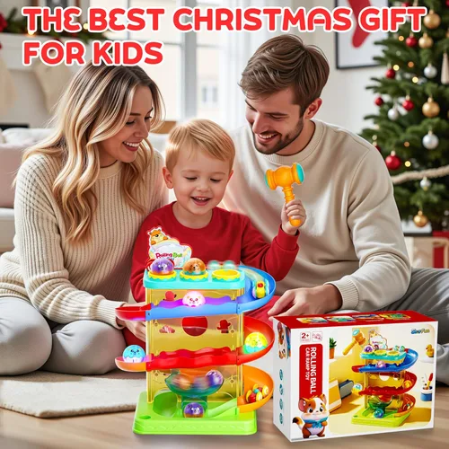 Miniatura 6 de 2 en 1 Pista de Carrera de Bolas Rodantes y Rampa de Coches para Niños Pequeños, Juguete de Bola con Martillo para Niños y Niñas, Juguetes Azul +