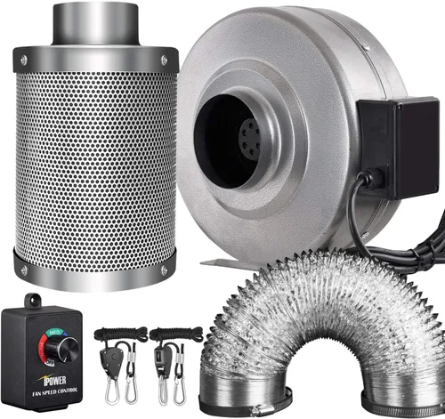 Miniatura 11 de iPower Ventilador de escape en línea de 4 pulgadas 195 CFM, filtro de carbono de aire con gancho, conducto flexible de 8 pies, colgador de cuerda