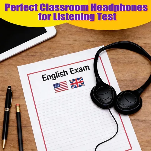 Miniatura 5 de Yunsailing Paquete de 10 auriculares con cable sobre la oreja a granel para estudiantes de aula escolar, diadema ajustable con conector de 0.138 in