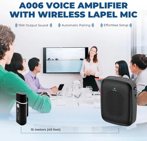 Miniatura 2 de Amplificador de voz con micrófono inalámbrico de solapa, megáfono personal para profesores, mini sistema PA Bluetooth portátil de 15 W y micrófono