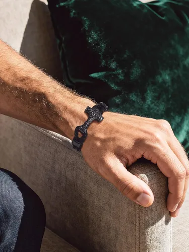 Miniatura 3 de Bandmax Pulsera trenzada de cuero negro para hombre con colgante gótico punk, pulsera de cuero con hebilla de acero inoxidable, paquete de regalo