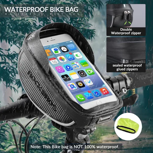 Miniatura 2 de ROCKBROS Bolsa de montaje para teléfono de bicicleta, bolsa para manillar con marco frontal para bicicleta, funda impermeable para teléfono, bolsa