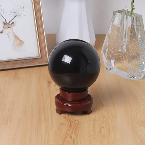 Miniatura 2 de LONGWIN Bola de cristal negra de adivinación de 4.724 in (4.7 pulgadas), esfera Fengshui, decoración del hogar, adornos de meditación con soporte