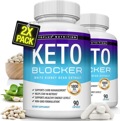 Toplux Keto Blocker Pills Extracto de frijol blanco - 1800 mg de cetosis natural, apoyo a la dieta Keto, para hombres y mujeres, 90 cápsulas, Dos