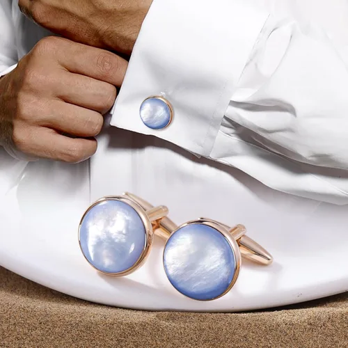 Miniatura 2 de Cufflinks and tuxedo studs Set for Men with Gift Box, Rose Gold Tone Mother-of-Pearl Cuff links for French Cuff Shirt and Dress Shirt, Suitable for