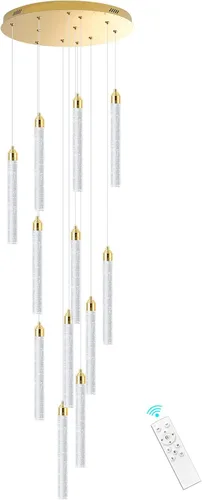 Miniatura 9 de Candelabro LED regulable de 12 luces para entrada, montaje empotrado, lámpara colgante de techo, candelabros de cristal para sala de estar, Dorado