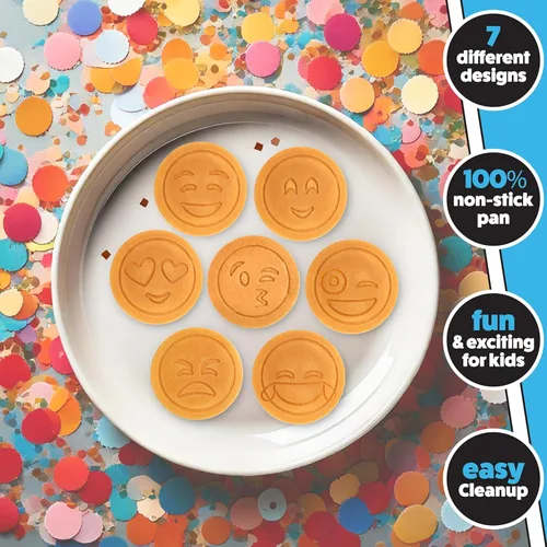 Miniatura 3 de Sartén mini para hotcakes con emojis - 7 caras sonrientes únicas para niños, sartén antiadherente para hotcakes con moldes para la estufa, plancha