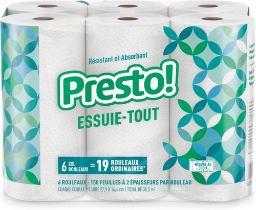Miniatura 2 de Marca Amazon Presto! - Toallas de papel ultra fuertes de alta calidad, rollo enorme de 158 hojas, tamaño flexible, 6 rollos, equivalentes a 19