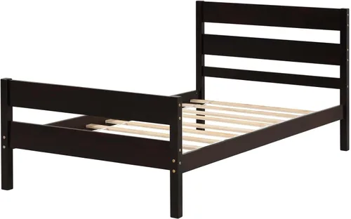 Miniatura 6 de Base de cama de plataforma de madera de tamaño individual con cabecera y estribo de estilo moderno, marco de cama de madera con patas de soporte