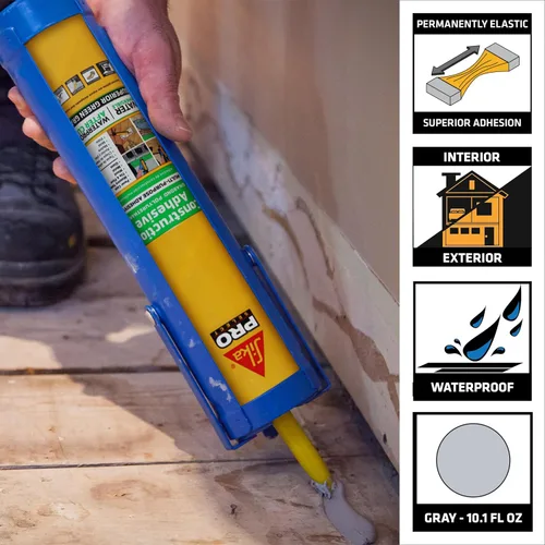 Miniatura 3 de Adhesivo de construcción SikaBond, gris, poliuretano avanzado para exteriores. Sumergible en agua y resistente al agua, 10 onzas líquidas