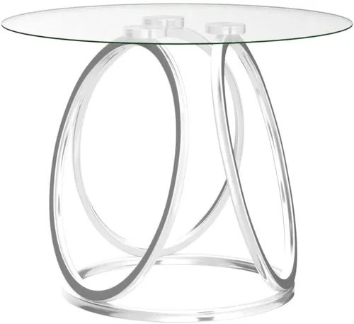 Miniatura 5 de O&K FURNITURE Mesa auxiliar plateada para sala de estar, mesa auxiliar de vidrio para dormitorio, moderna mesita de noche redonda de vidrio
