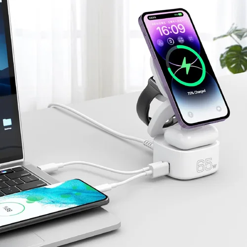 Miniatura 4 de OneCharge Station, estación de carga inalámbrica plegable 5 en 1 (PD rápida), cargador de viaje para iPhone, Apple Watch, AirPods, laptop