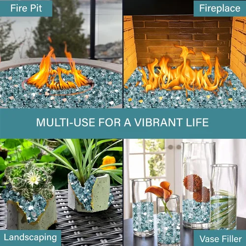 Miniatura 129 de NUPICK Vidrio de Fuego de 5 Libras, Vidrio Brillante para Fogata de 1/2 Pulgada, Roca de Vidrio Templado para Fogata para Propano o Gas Natural