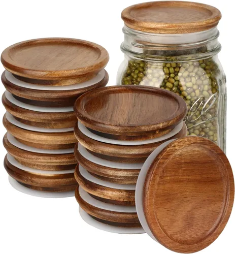 Miniatura 14 de Tapas para frascos de masón, tapas reutilizables para tarros de bambú de vidrio de grado alimenticio, sellado de silicona de material de grado Bambú
