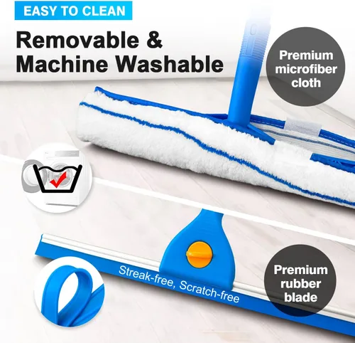 Miniatura 6 de ARTIPOLY Escobilla para limpieza de ventanas, escobilla extra grande de 14 pulgadas y combo de limpiador de microfibra con poste de acero inoxidable