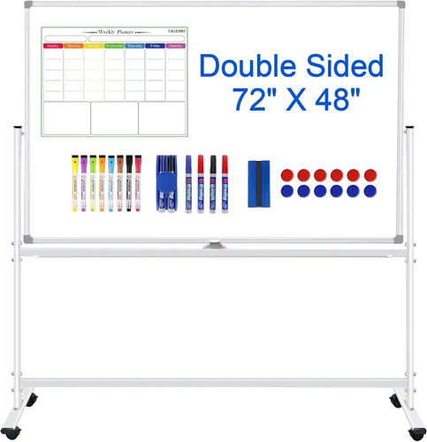 Miniatura 12 de Pizarra blanca magnética móvil de 72 x 48 pulgadas, pizarra blanca rodante sobre ruedas, grande de doble cara de 6 x 4 pies con soporte, pizarra
