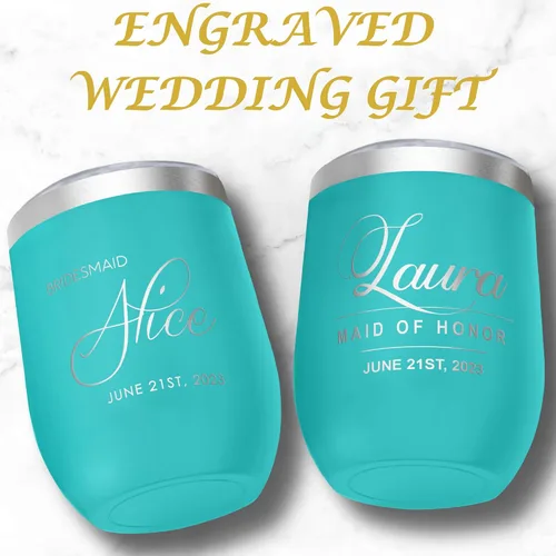Miniatura 6 de Vaso de vino personalizado con tapa – Personalizado en tallado en acero inoxidable aislante color turquesa para bebidas frías y calientes – Taza
