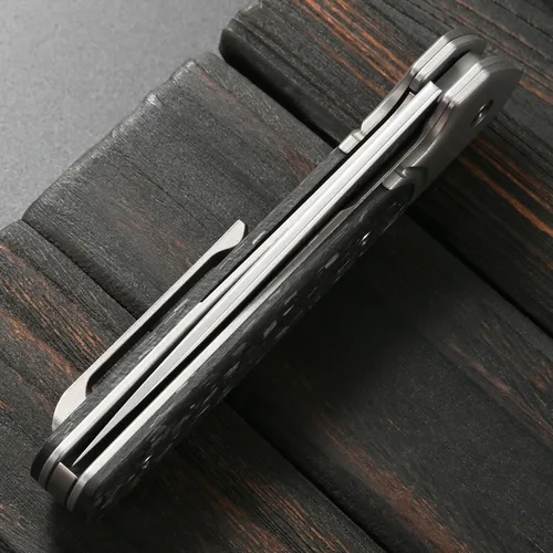 Miniatura 7 de Sitivien ST252 Cuchillo plegable de acero Damasco, hoja de damasco, mango de fibra de carbono de titanio, cuchillo EDC para acampar al aire libre