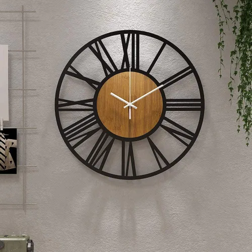 Miniatura 16 de 1st owned Reloj de pared para sala de estar - 33 cm Silencioso sin tictac, funciona con baterías, metal negro, relojes de pared de madera antigua