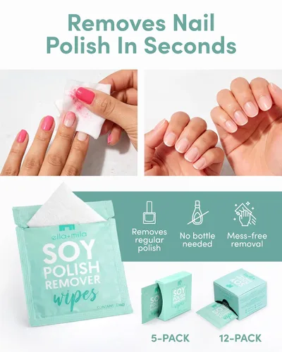 Miniatura 2 de ella+mila Toallitas removedoras de esmalte de uñas de soja, no acetona, no tóxicas, almohadillas removedoras de esmalte de uñas, tamaño de viaje