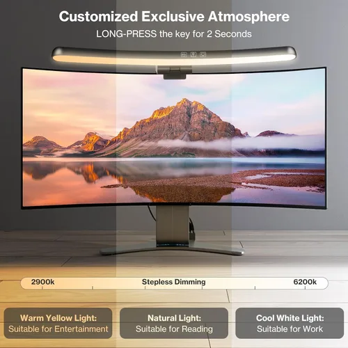 Miniatura 2 de Barra de luz para monitor, lámpara curvada para monitor de computadora para cuidado de los ojos, barra de luz LED regulable, 3 luces de modo