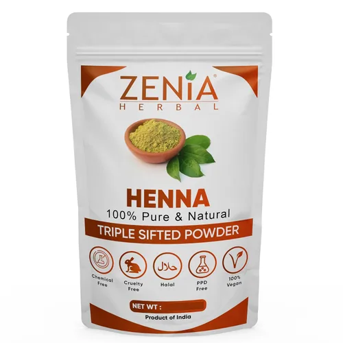 Zenia Henna en polvo 100% puro y natural (Lawsonia Inermis) | 3.5 onzas | Color de cabello rojo naranja | Triple tamizado | Fresco de rajastán | Sin