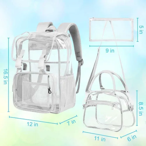 Miniatura 42 de Mochila transparente, aprobada por el estadio, para niñas y niños, mochila transparente de PVC resistente para mujeres y hombres