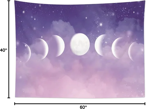 Miniatura 9 de HVEST Tapiz de fase lunar para colgar en la pared, cielo morado con nubes, estrellas, decoración de pared celestial, paisaje natural, decoración