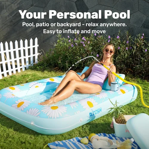 Miniatura 3 de SLOOSH Inflatable Tanning Pool Lounger Float, 70" x 46" Pool Floats Adult with Pillow, 4 in 1 Suntan Tub Raft Floatie,Sunbathing Bed Lounge for