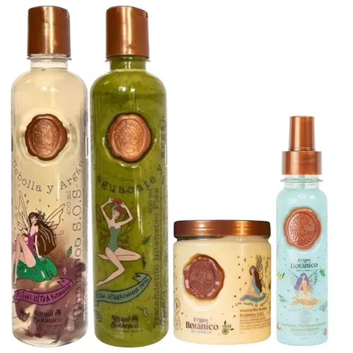 KIT 4 RITUAL BOTANICO Crecimiento Acelerado y Ultra Reparador S.O.S: Champú de Cebolla, Mascarilla para el Cabello, Acondicionador Intensivo PLEX,